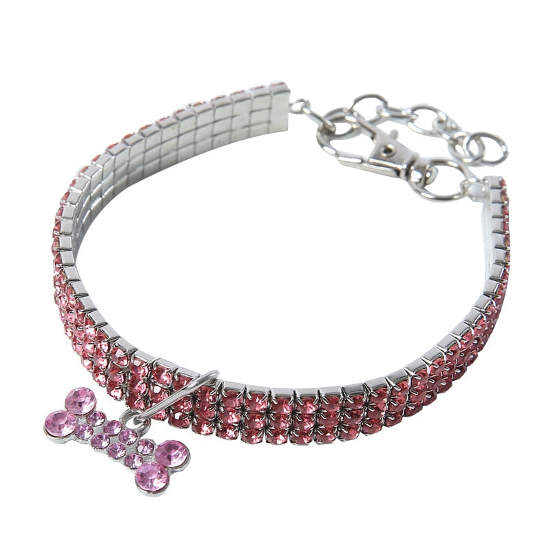Bling Pet Dog Collar Fashion Bone Pendant Crystal Diamond Cat Collars For Small Medium Dogs Jewelry Necklace Pets Accessories