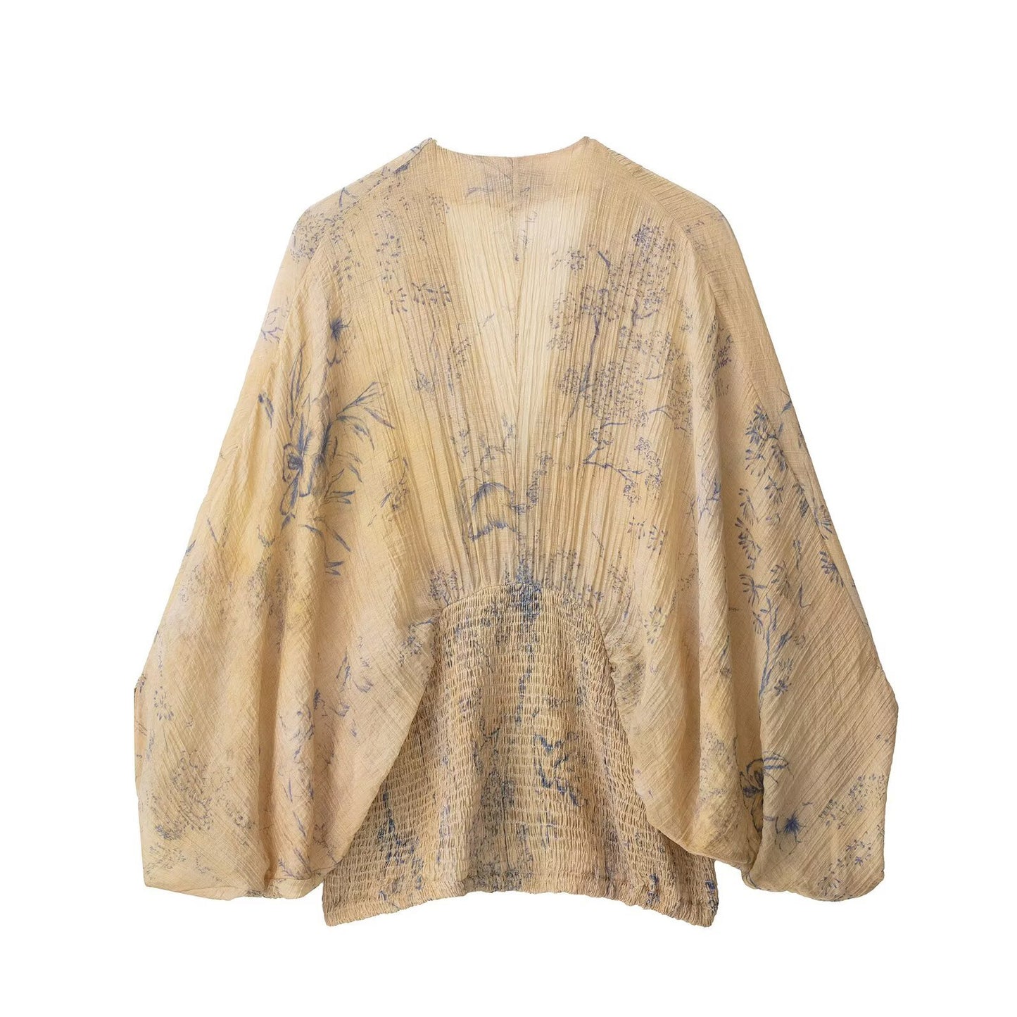 V-neck wide sleeved printed loose fit shirt for women