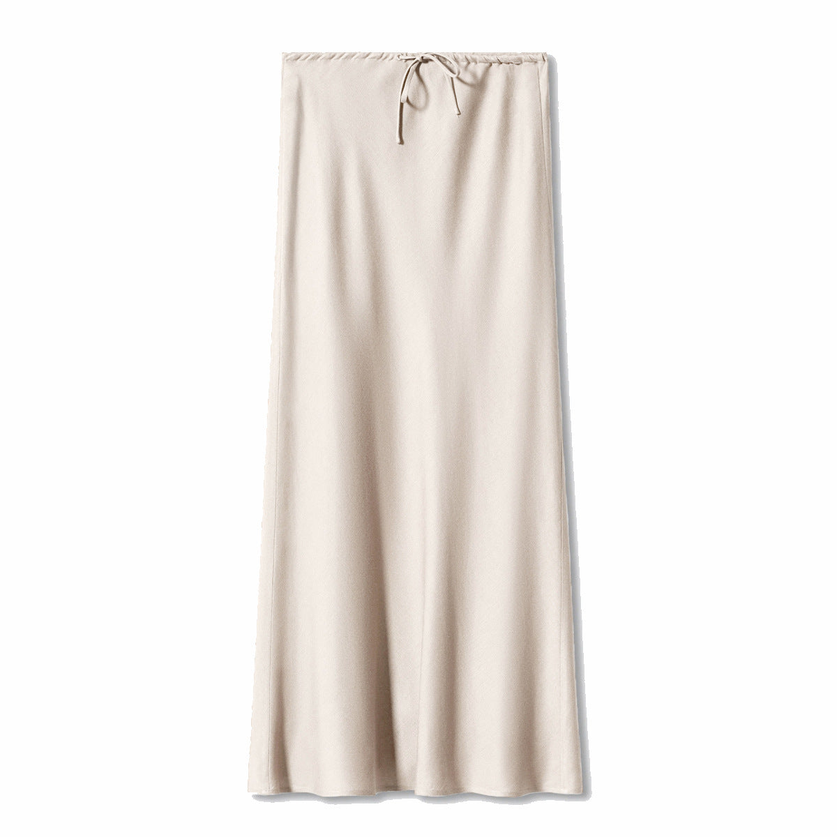 Satin long skirt, high waisted drawstring tied solid color skirt for women