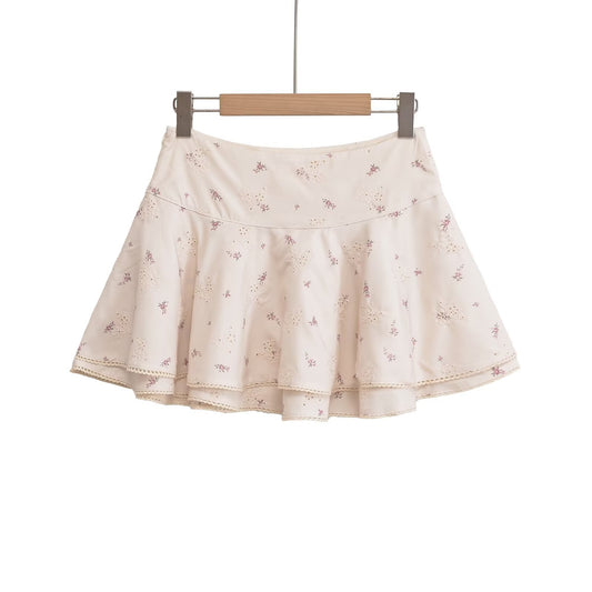 Colorful flower embroidery mid waist mini skirt
