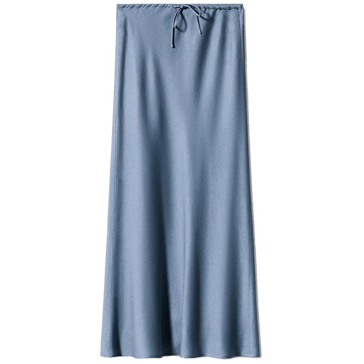 Satin long skirt, high waisted drawstring tied solid color skirt for women