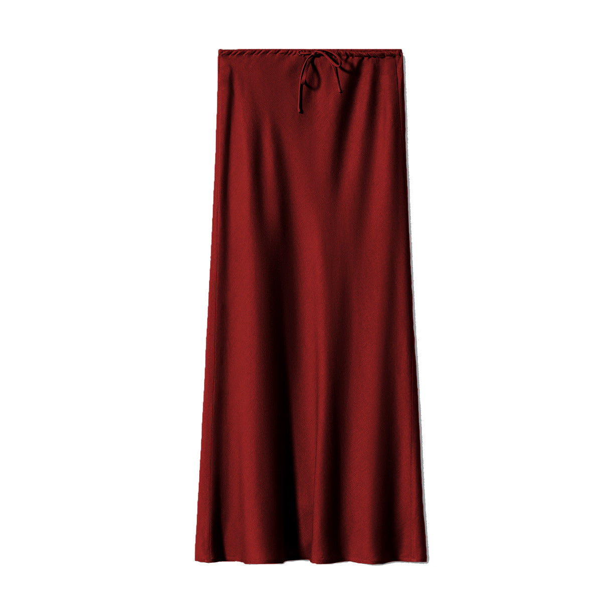 Satin long skirt, high waisted drawstring tied solid color skirt for women