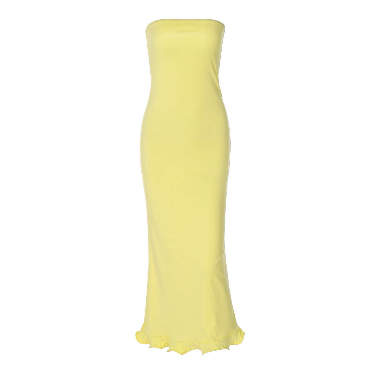 Solid color new sexy strapless long, slim fit, big wave skirt hem dress for women