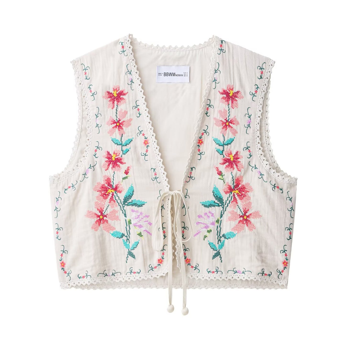 V-neck sleeveless embroidered patchwork lace camisole vest