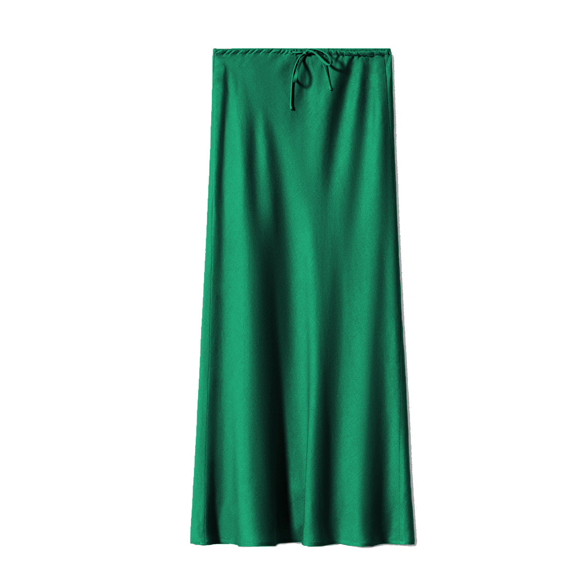 Satin long skirt, high waisted drawstring tied solid color skirt for women