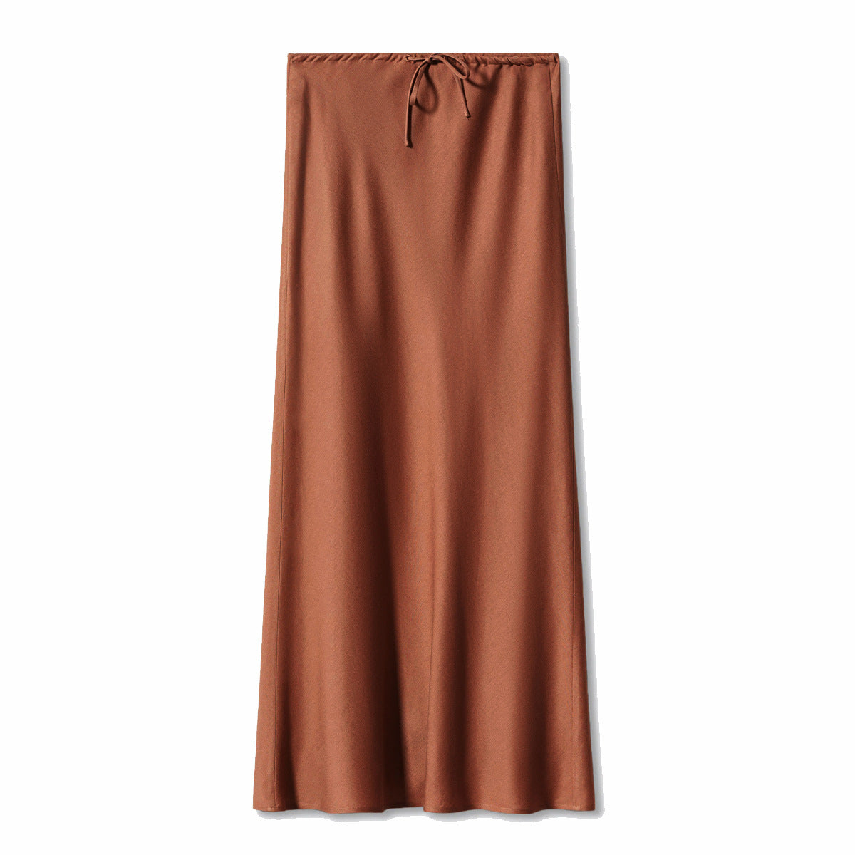 Satin long skirt, high waisted drawstring tied solid color skirt for women