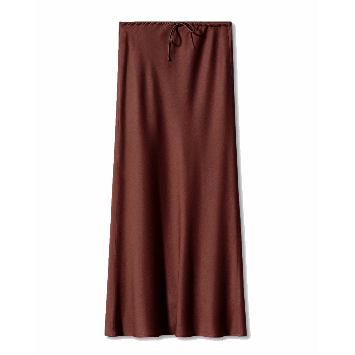 Satin long skirt, high waisted drawstring tied solid color skirt for women