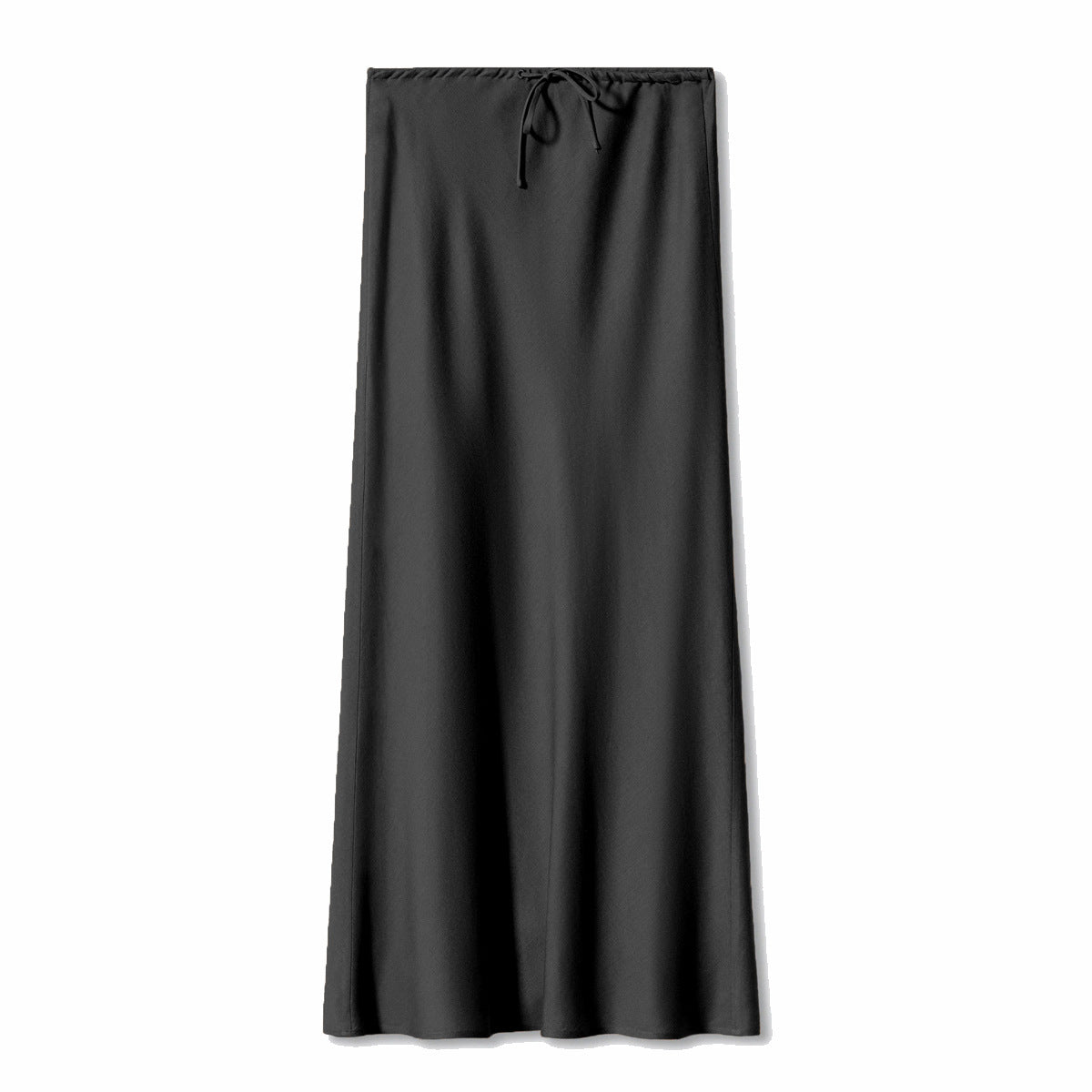 Satin long skirt, high waisted drawstring tied solid color skirt for women