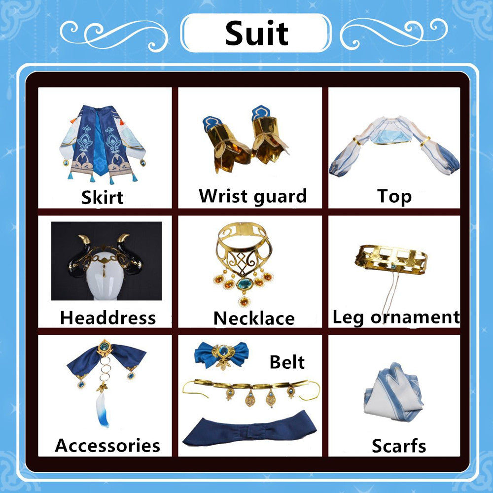 Yuanshen game cos suit Nilu cosplay blue costume female Western dancer suit full set of cosplay