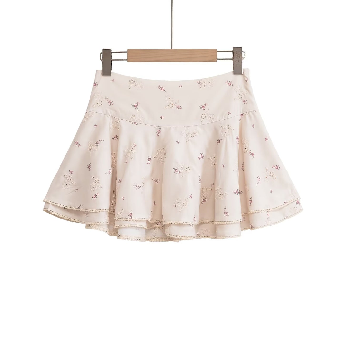 Colorful flower embroidery mid waist mini skirt