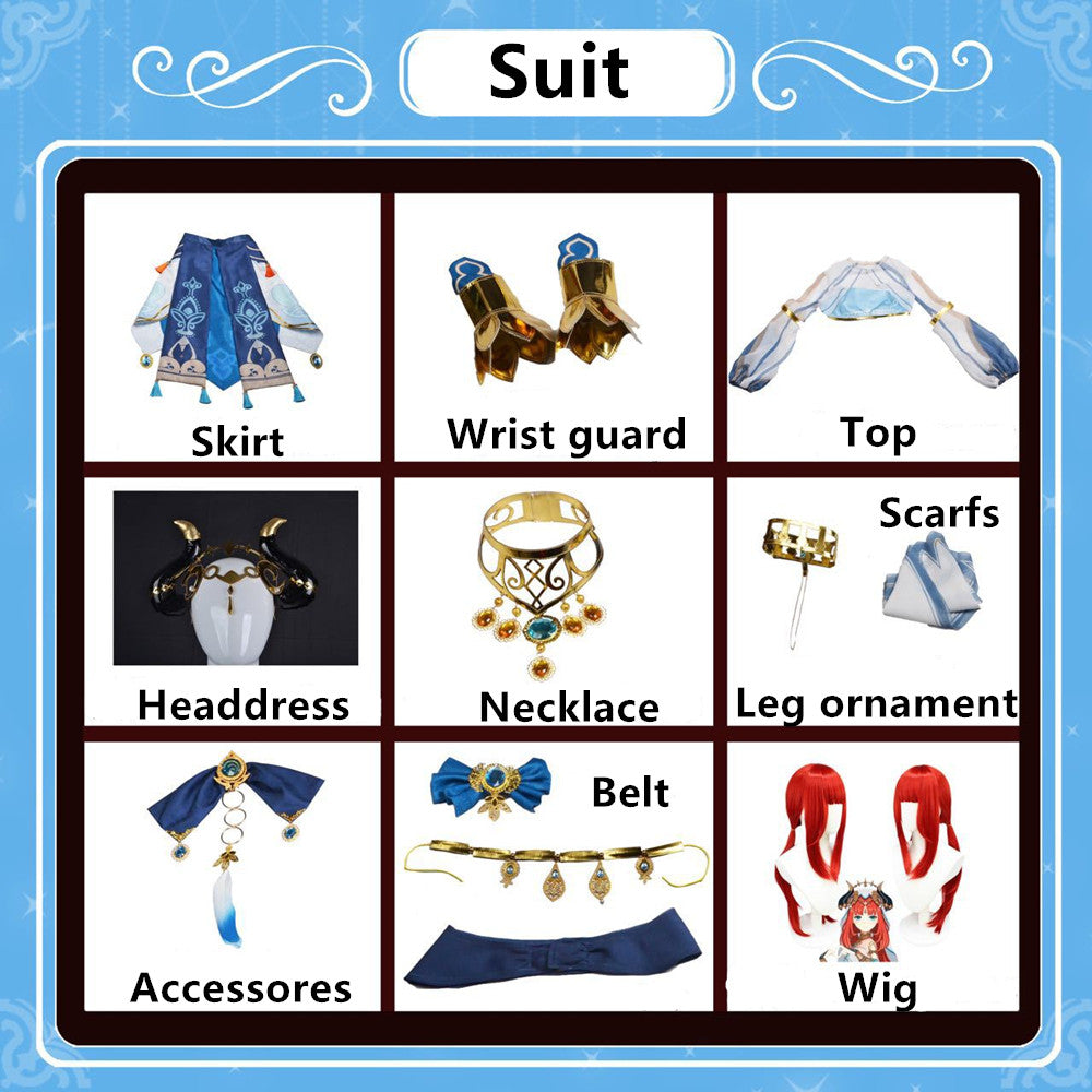 Yuanshen game cos suit Nilu cosplay blue costume female Western dancer suit full set of cosplay