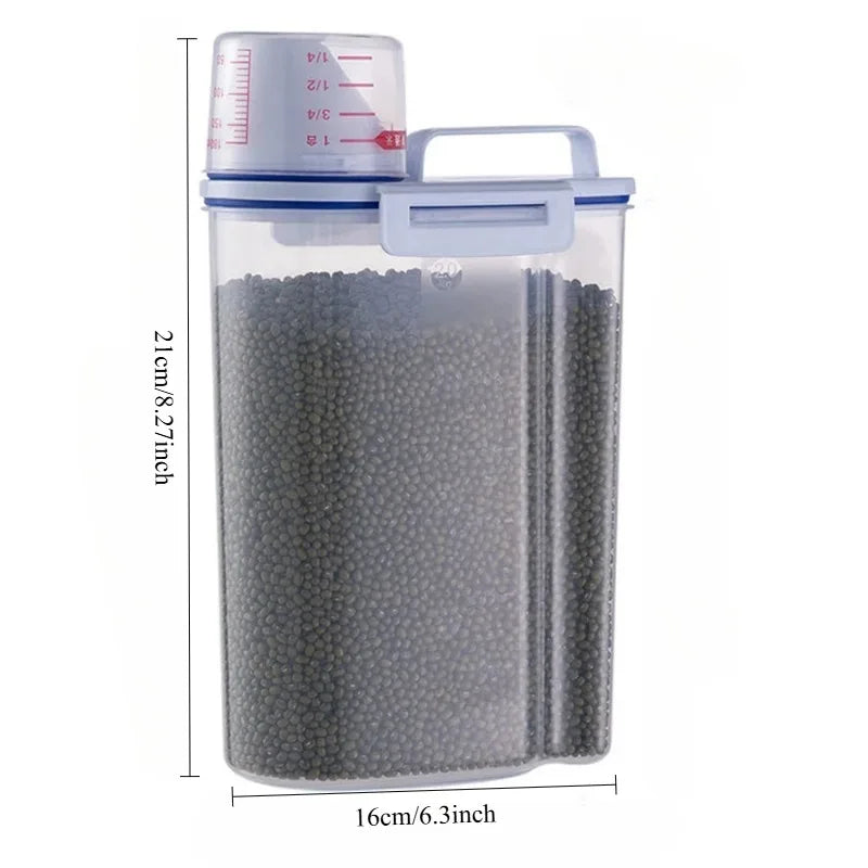 2kg Dog Cat Food Pail Plastic Storage Tank with Measuring Cup Container Moisture-proof Sealed Jar Pet Supplies Accessories